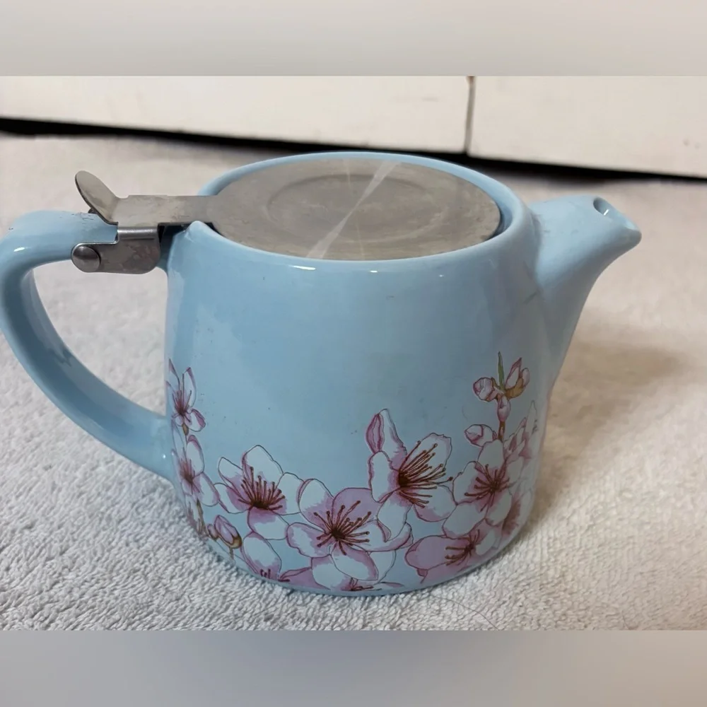 Alfred Ceramic & Stainless Steel Teapot Blue Cherry Blossoms